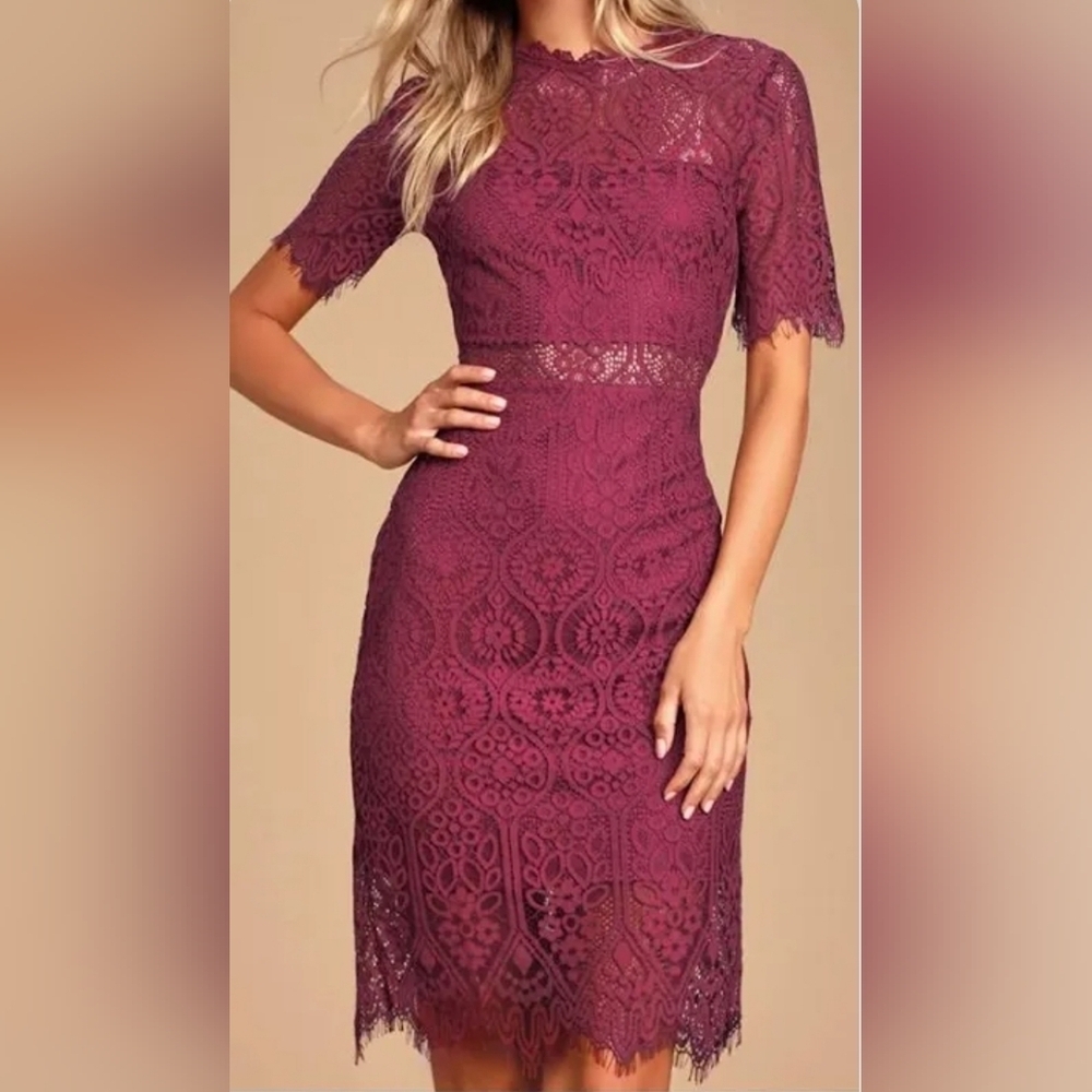 NWT Lulu's Womens Cranberry Lace Short Sleeve Knee Length Dress Size S - Picture 12 of 12